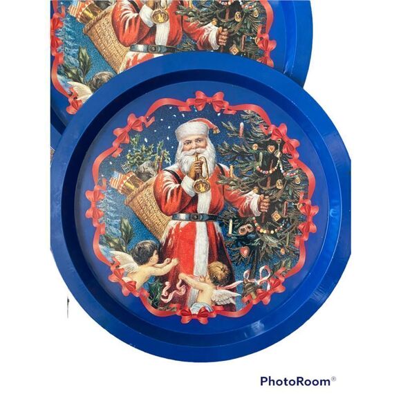 Vintage Set of 3 Santa Tin Trays - Picture 5 of 10